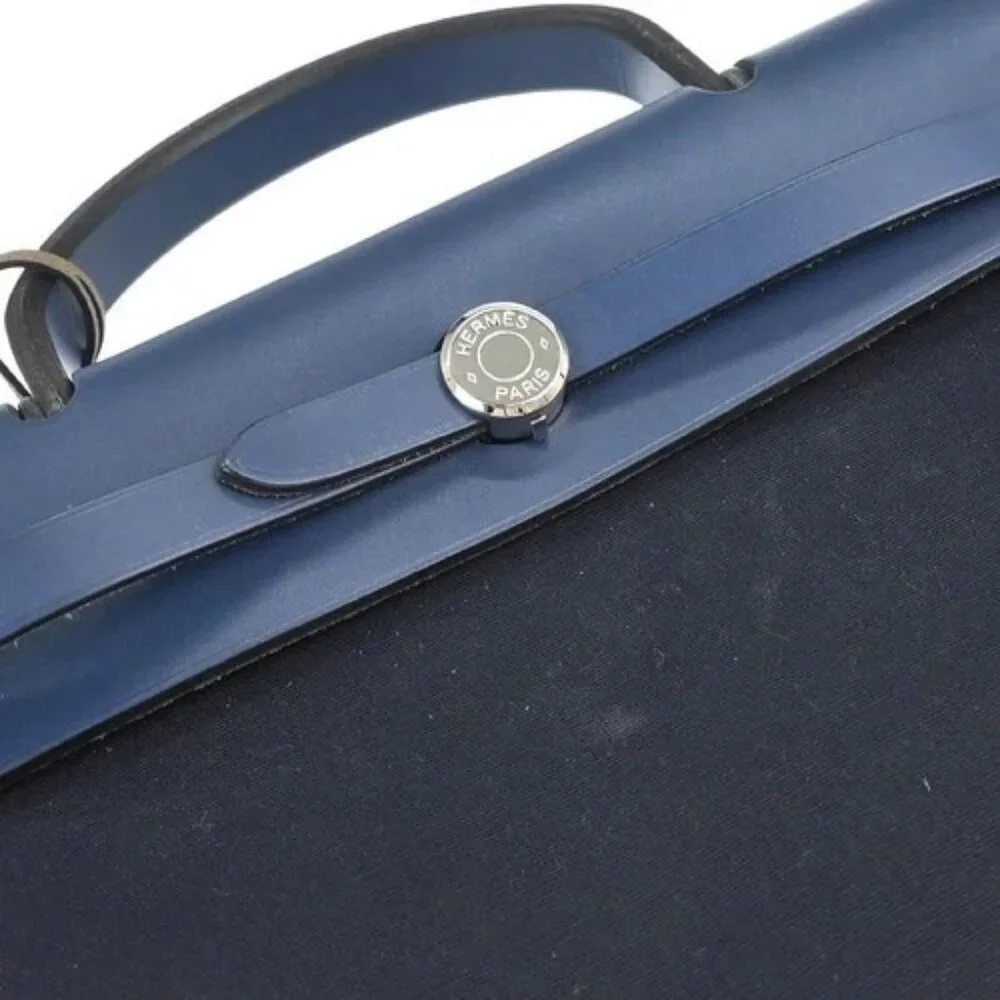 Hermes Beige Navy Toile H Officier Herbag PM 2 in 1 Handbag C□F 117854 - Picture 4 of 10